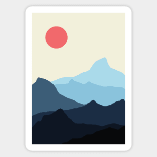 Minimalist Blue and Orange Mountainous Sunset Landscape Sticker